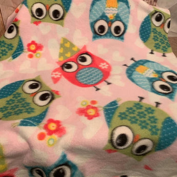 3/4 Yard Colorful Green Blue Pink Owl Party Hat Floral Fleece Fabric Remnant - 1