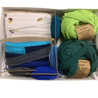 100 yds Handmade Upcycled T-Shirt Fabric Ribbon Yarn Sampler Pack Greens Blues - 1