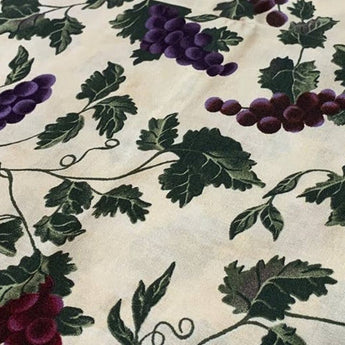 1/2 yd Cranston Print Works Purple Red Grapes on Tan Cotton Fabric Remnant - 1