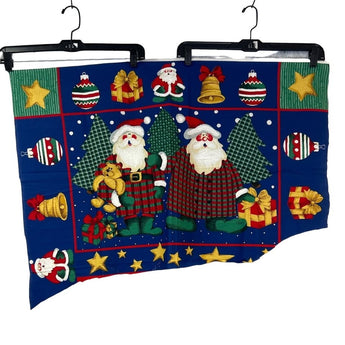 Country Santa Plaid Christmas Tree Gift Bear Star Cutouts Cotton Fabric Panel - 1