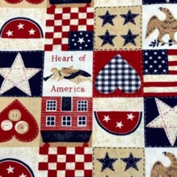 1+ yd Cotton Patriotic Heart America USA Stars Americana Quilting Sewing Fabric - 1