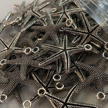 New 1 Dozen Silver Starfish Charms Pendants w Necklace Loops Jewelry Making - 1