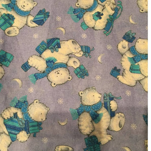 1yd+ 100% cotton Cranston Purple Blue Winter Polar Bear silver glitter fabric