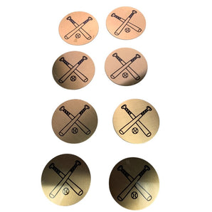 8 Baseball Themed 2" Gold Toned Metal Ornament Circles Craft Supply w Bonus