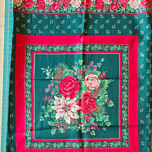 Fabric Christmas Floral with Borders 2 panels that are sewn together approx 1/2 yard
