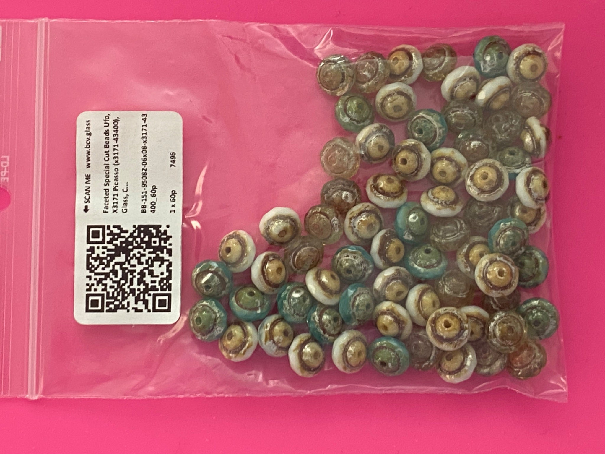 60 Assorted Picasso Czech Glass 8mm UFO Flying Saucer Machine-Cut Bead ...