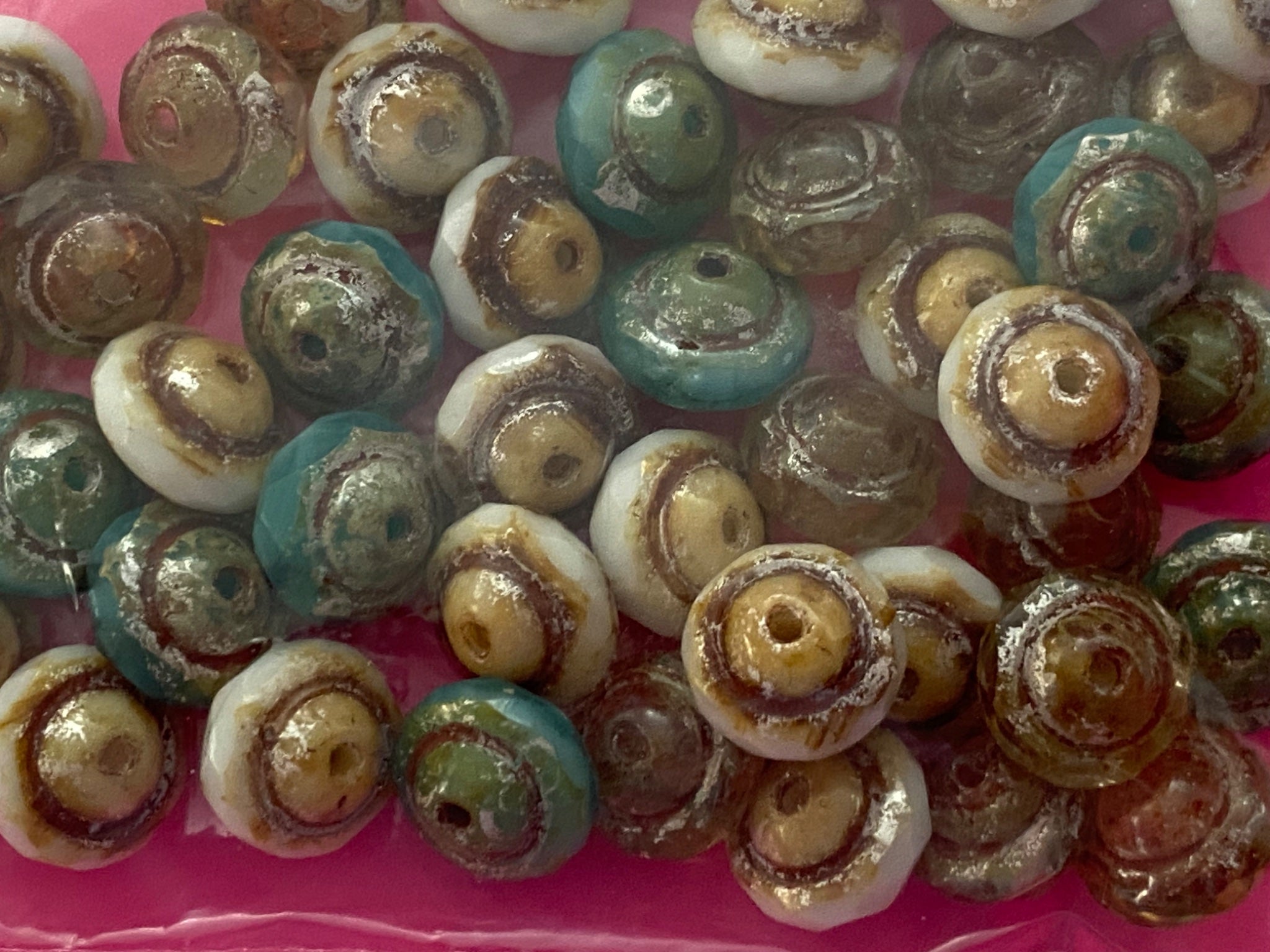 60 Assorted Picasso Czech Glass 8mm UFO Flying Saucer Machine-Cut Bead ...