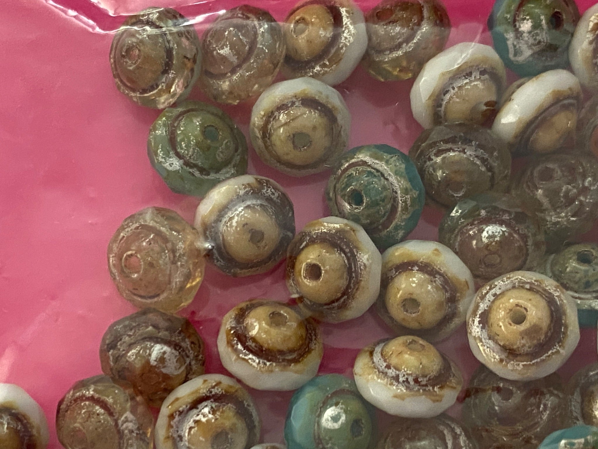 Flyung Machine 60 Assorted Picasso Czech Glass 8mm UFO Flying Saucer Machine-Cut Bead ...