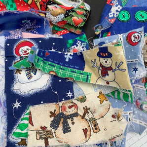 1 VTG Pack of Holiday Snowman and Snow Flake cotton Fabric Assortment