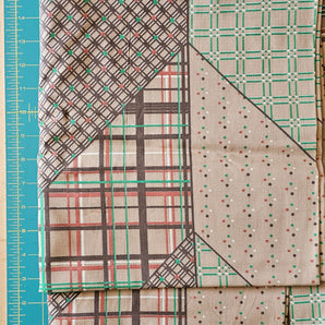Fabric Cotton Vintage Brown Green White Plaid Dots 1-3 Yards x 45"