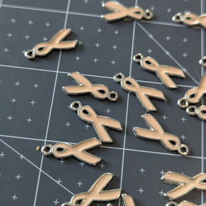 8pc Peach Awareness Ribbon Pewter Enamel Charms (Gynecologic Cancer Awareness)