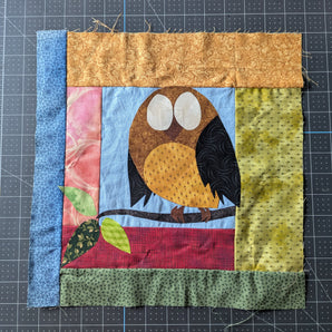 Wise Owl - Handmade Fused Ready-to-Stitch Quilt Square