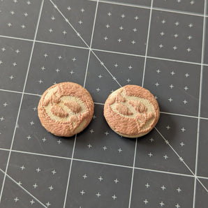 Vintage Round Fabric Buttons with Embroidery Design - 7/8-in
