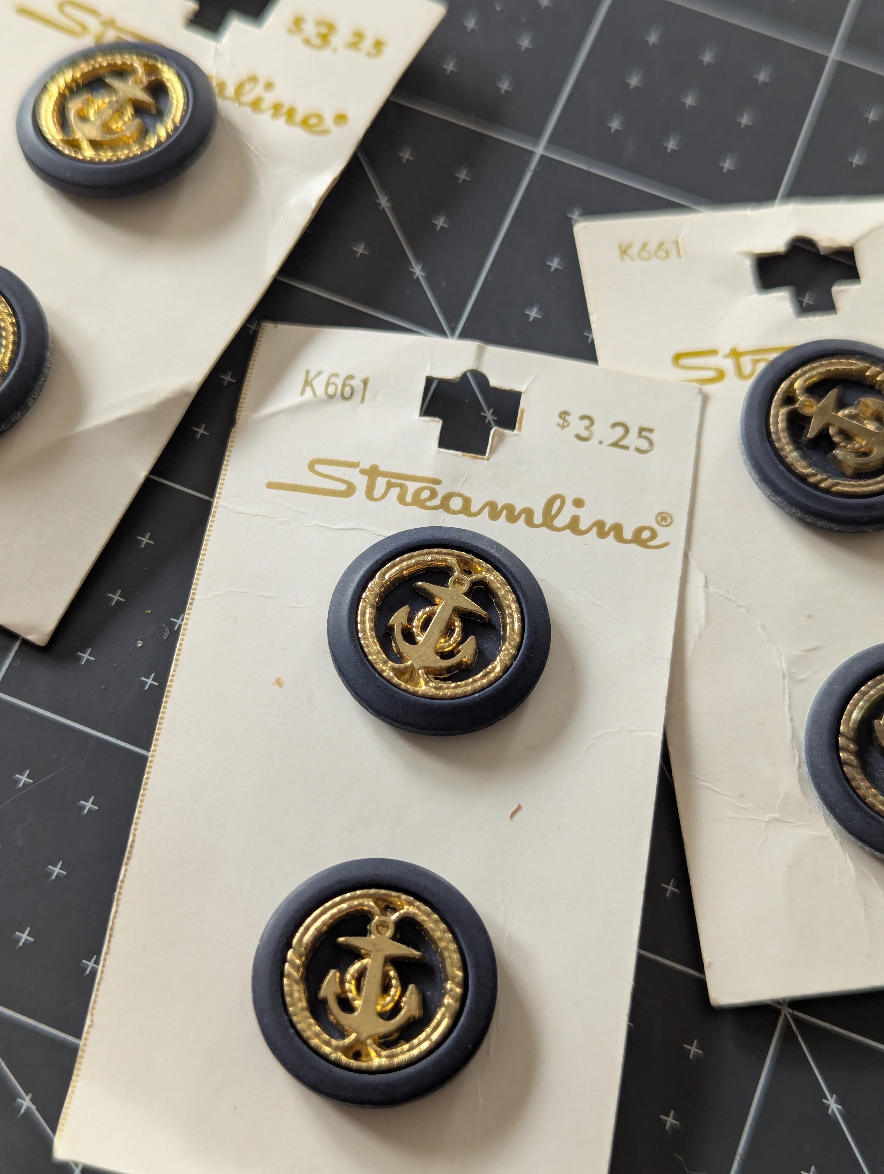 Stream Line Gold Buttons Vintage Streamline K661 Gold and Navy Anchor Buttons – Remnants by Peo Vee