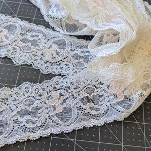 White Lace with Peach Doves - 5yds