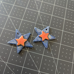 Set of 2 Handmade / Hand-Painted Ceramic Star Charms - Lot K
