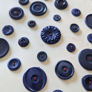 Vintage Plastic Blue Sew-Thru Buttons - Mixed Sizes