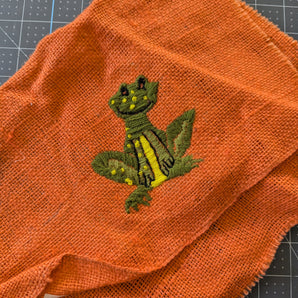 Retro / Vintage Crewel Embroidered Frog - Applique - ReFabric