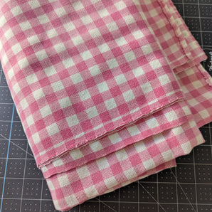 Pink Gingham Woven Cotton/Poly Blend Vintage Tablecloth ReFabric - 3.1yds, 45in Width