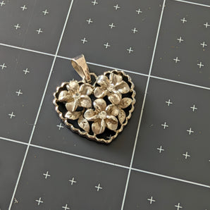 Small Sterling Silver Heart Pendant with Floral Center