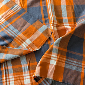 Blue & Orange Woven Plaid Flannelette (?) - 1yd, 44in Width
