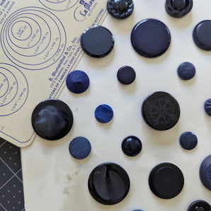 Vintage Button Collection - Plastic Navy Blue, Shank - Mixed Sizes