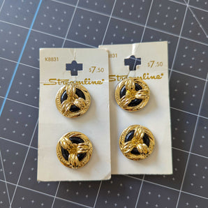 Vintage Streamline Plastic Shank Buttons - Gold & Black - 7/8"