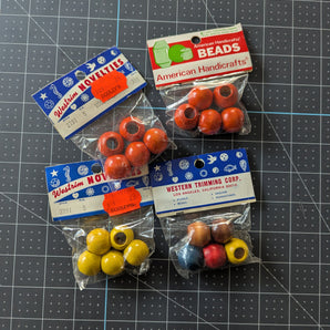 Vintage Painted Wooden Beads - Large Hole Round Beads - Lot 8
